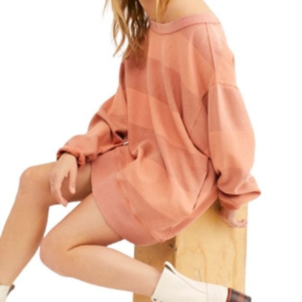 Free People OTS Striped Peachy Nevermind Pullover Sweatshirt Tunic